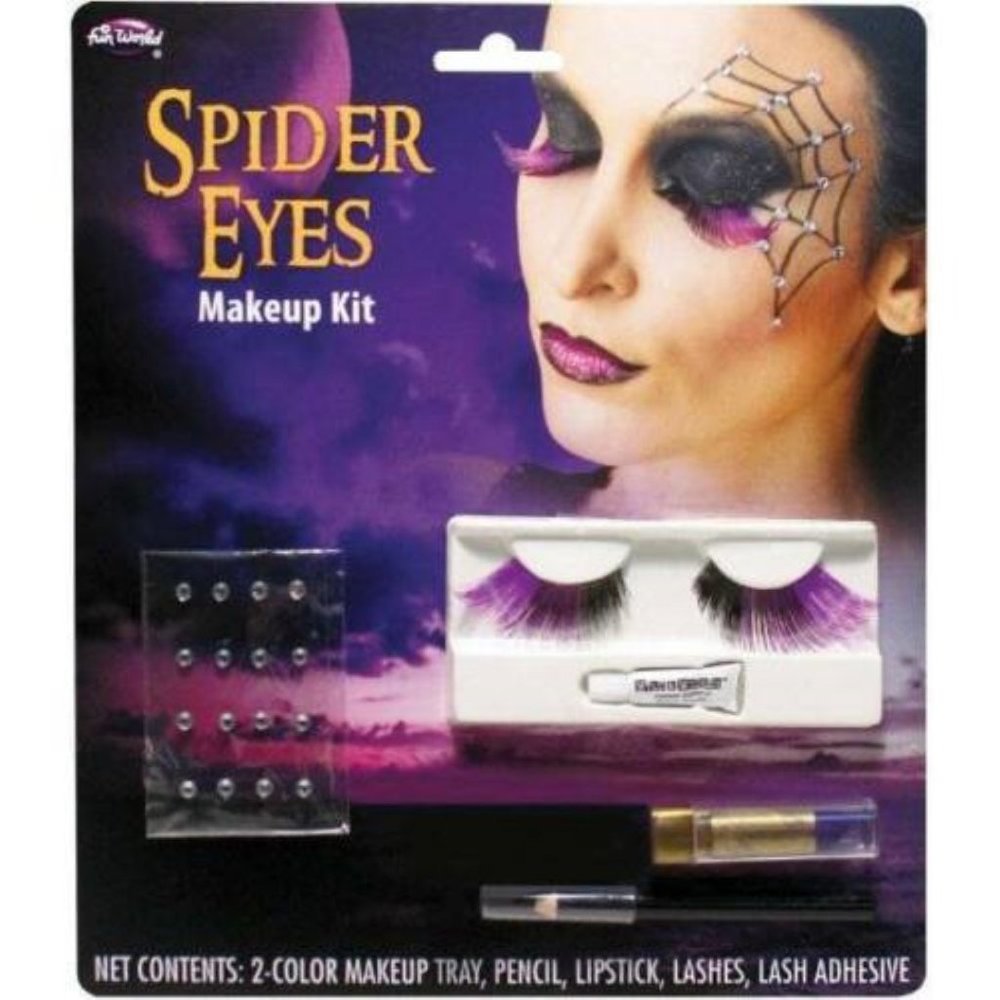 Spider Web Makeup Kit Eyelash, Gems, Lipstick 23 Pc Halloween Accessory Kit 13+